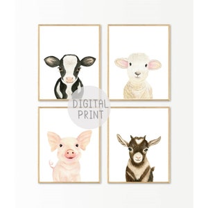 Set of 4 Farm Nursery Print, Farm Animal Prints, PRINTABLE,  Farmhouse Nursery Decor, Gender Neutral Nursery Art, Farm Animals Wall Art
