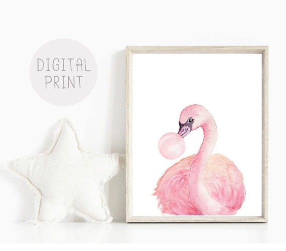 Baby Flamingo Nursery Print PRINTABLE Pink Bubble Nursery Art | Etsy