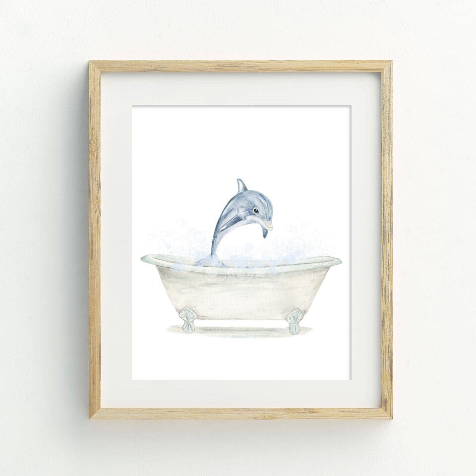 Bañera de delfines Arte de baño IMPRIMIBLE Baño de delfines | Etsy