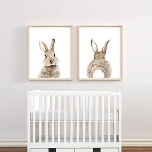 Bunny Print Set of 2 Printable Wall Art Gender Neural Nursery Decor Bunny Poster Art Kids Room Decor Watercolor Rabbit DIGITAL DOWNLOAD image 2