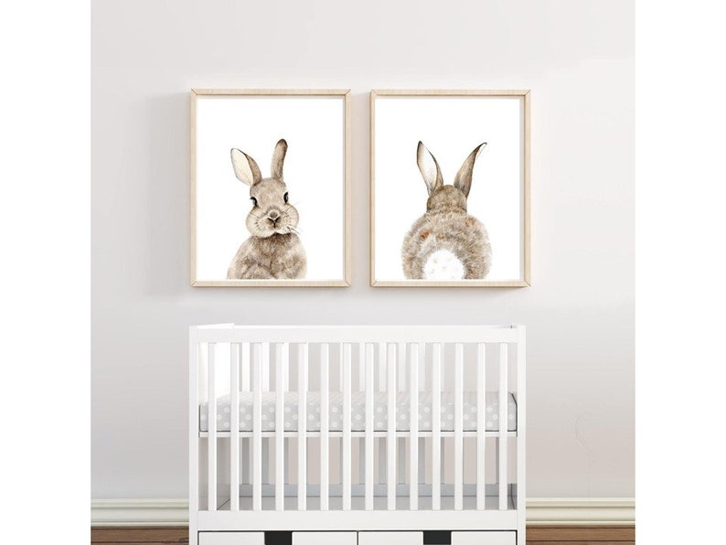 Bunny Print Set of 2 Printable Wall Art Gender Neural Nursery Decor Bunny Poster Art Kids Room Decor Watercolor Rabbit DIGITAL DOWNLOAD image 2