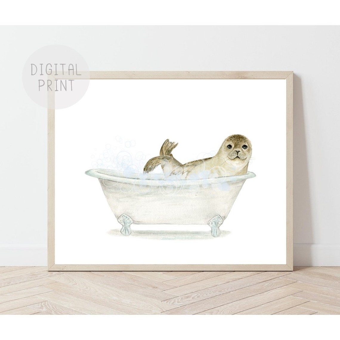 Seal Bathtub Animals in Bathtub Wall Art PRINTABLE Baby Etsy