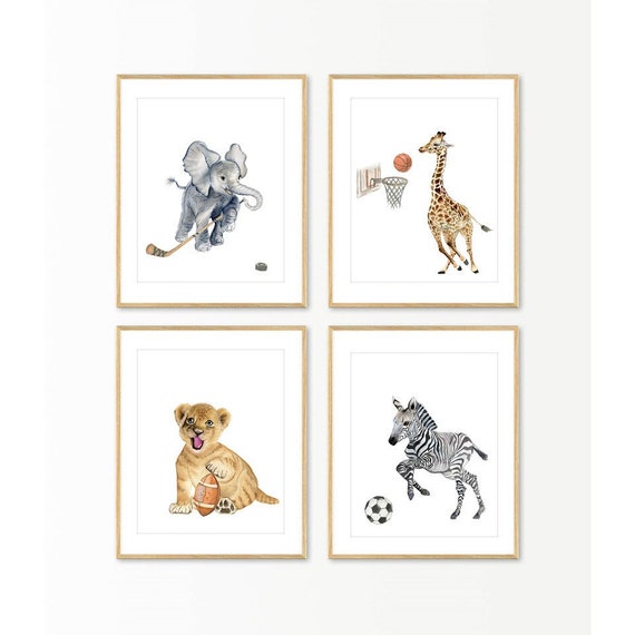 Sports Animals Print Set of 4 Watercolor Nursery Painting - Etsy Sports Animals Print Set of 4 Watercolor Nursery Painting - Etsy