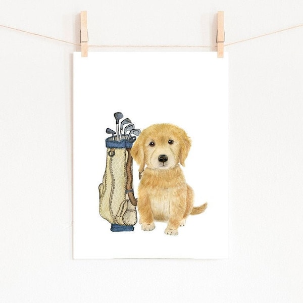 Golf Nursery Print, PRINTABLE, Puppy Dog Playing Golf, Baby Boy Room Nursery Décor, Gender Neutral, Sports Nursery Wall Art