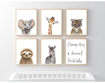 Set von 6 Tiere Drucke Benutzerdefinierte Tier Kinderzimmer Dekor Mix und Match Baby Tiere Kinderzimmer Dekor Gender Neutral Baby Zimmer Dekor Printable