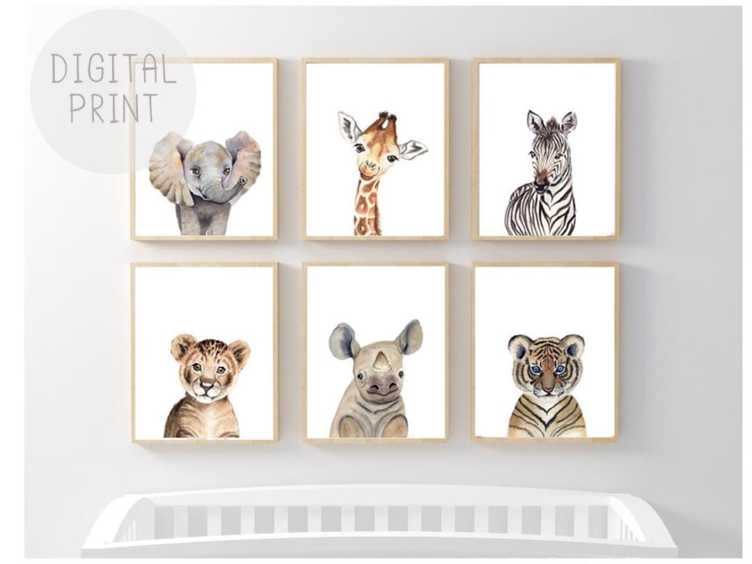 Set of 6 Safari Nursery Print Baby Animal Prints African Wild Animal ...