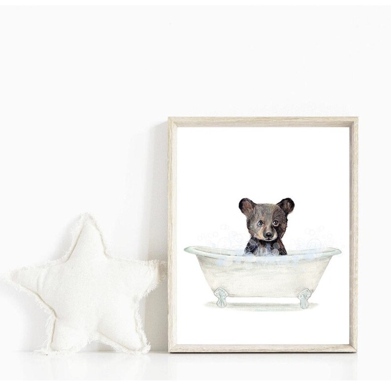 Baby Bear in a Bathtub Print Bathroom Art PRINTABLE Bear Etsy