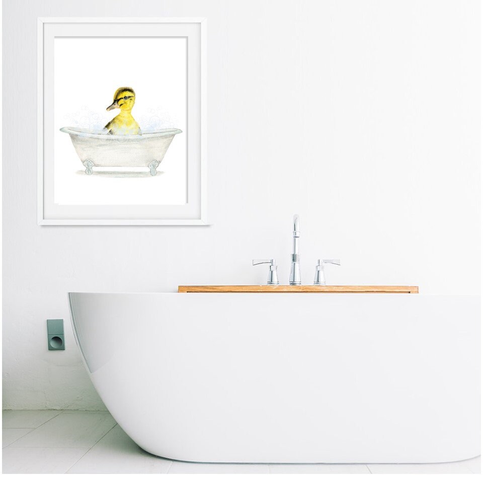 Yellow Baby Duck in a Vintage Bathtub Bathroom Art PRINTABLE | Etsy