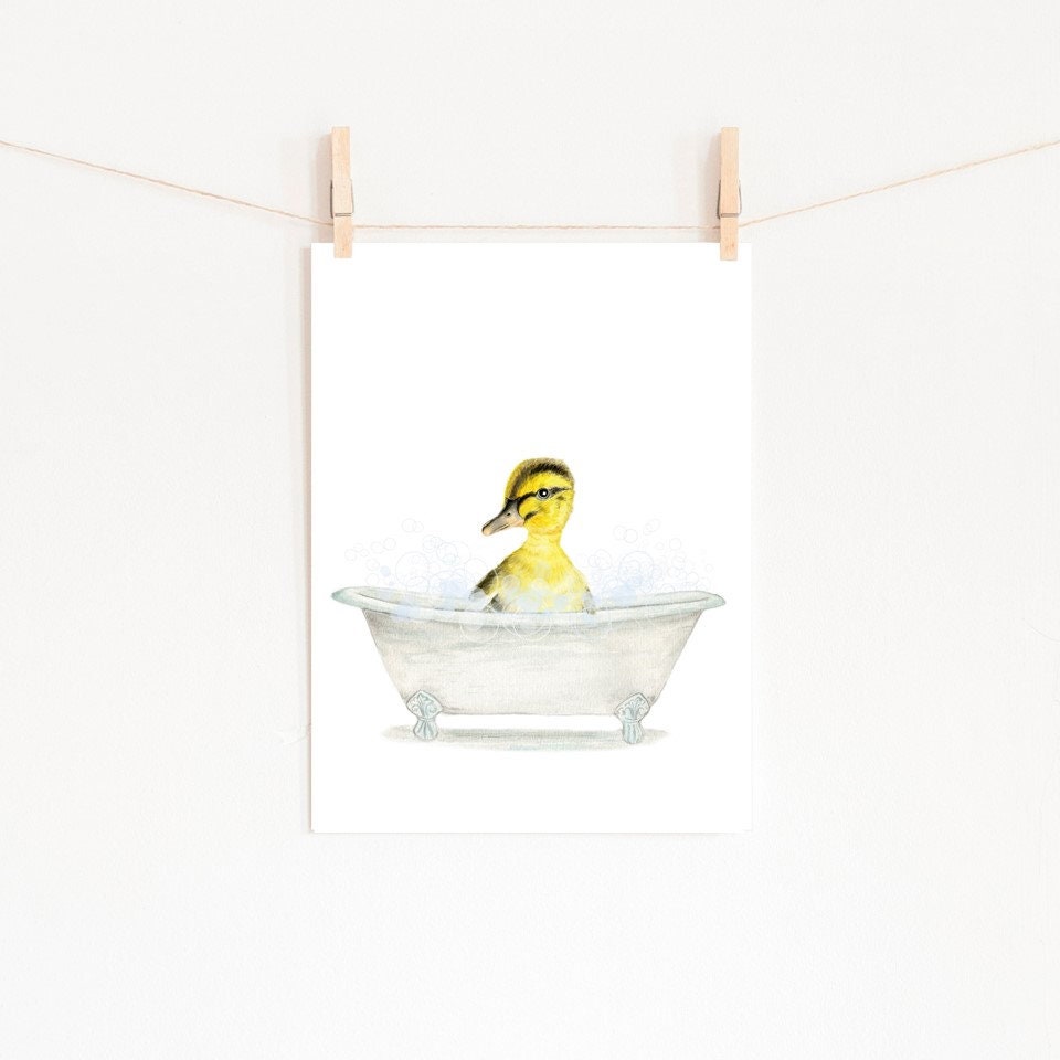 Yellow Baby Duck in a Vintage Bathtub Bathroom Art PRINTABLE | Etsy