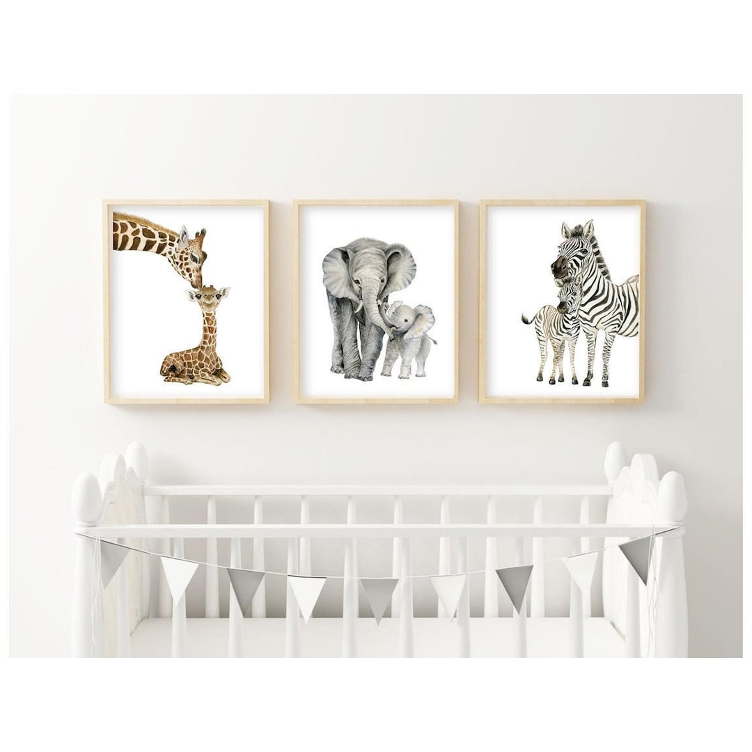 Safari Animals Watercolor Print Set | Mom and Baby Nursery Decor ...
