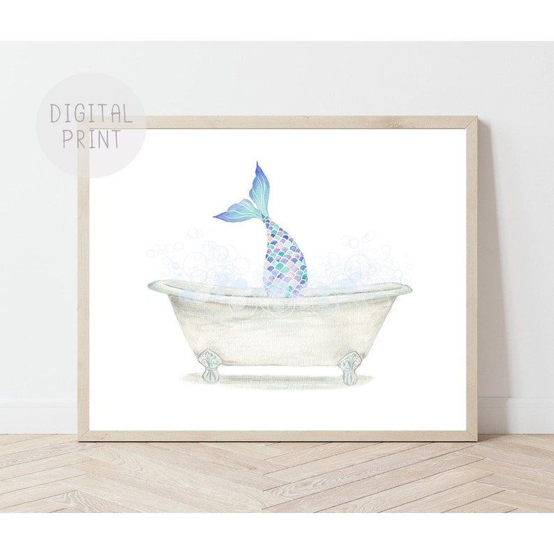 Mermaid Bathroom Art Mermaid Tail Print PRINTABLE. Mermaid - Etsy