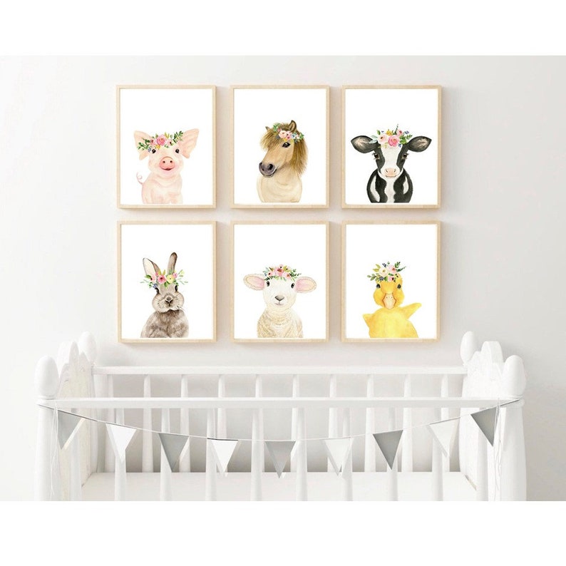 Set of 6 Watercolor Nursery Decor Baby Girl Nursery Wall Art Etsy