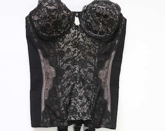 C1960s - 1970s vintage Marchioness (Macys own brand) black cupped bustier corset, 246 size 34B