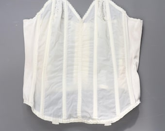 C1950s vintage English Rose Corsetry longline bra, white bustier corset, nylon and lace lingerie - 36A