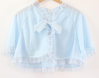 C1960s Vintage St Michael light blue bed jacket- Size to fit bust 34/36"