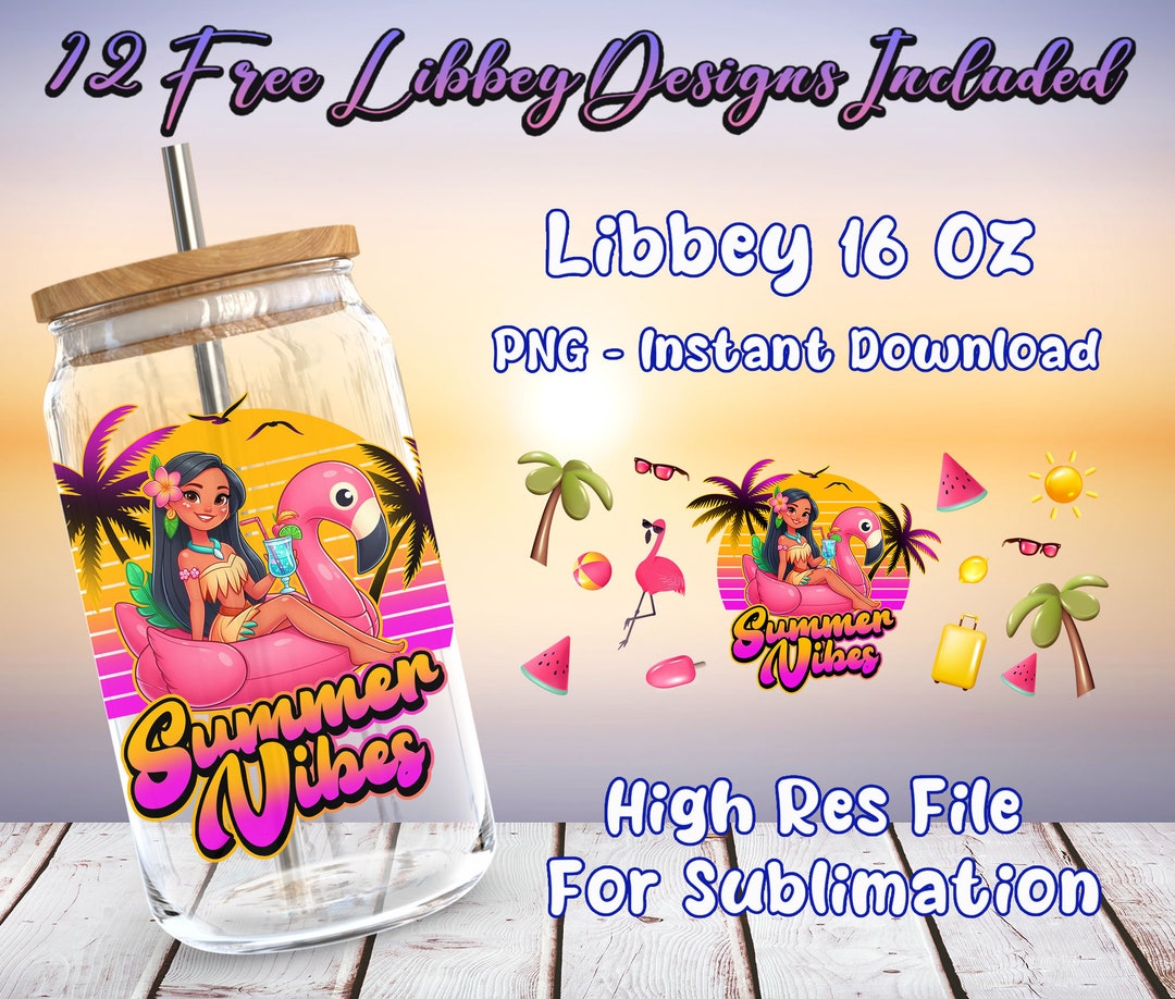 Princess Summer Vibes 16 Oz Libbey Glass Can Wrap PNG Sublimation ...