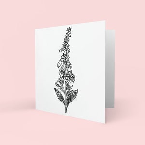Foxgloves, Linocut, Tarjeta de Saludos, Tarjeta de Cumpleaños, Celebración, Ripon, North Yorkshire, Naturaleza Linoprint, Flores