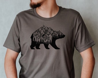Bear mountain shirt, outdoors hiking tshirt, nature camping t shirt, cool animal bear artwork graphic tee