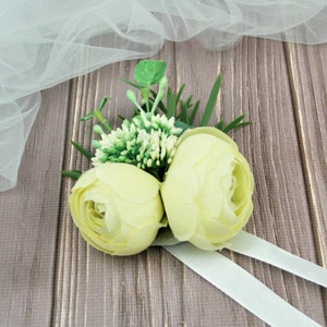 Ivory Rose Wrist Corsage: Floral Wedding Accessory