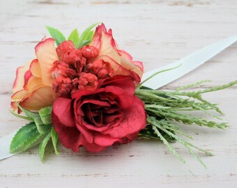 Rustic Rose Wrist Corsage: Pink Floral Bridal Bridesmaid Accessory