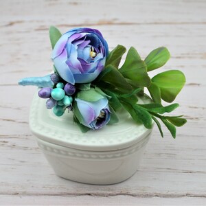 Dusty Blue Rose Boutonniere: Groom Wedding Buttonhole Flower