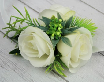 Ramillete de muñeca para novia: flor de boda de rosa blanca