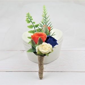 Orange Rose Wedding Boutonniere: Groom & Groomsmen Pin