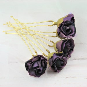 Purple hair pins Wedding bobby pins Rose hair clip Bridesmaid hair comb Bridal hair pins Flower hair pins babys breath hair Floral hair clip