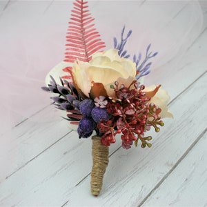 Fall Wedding Boutonniere: Lavender & Greenery Groom Buttonhole