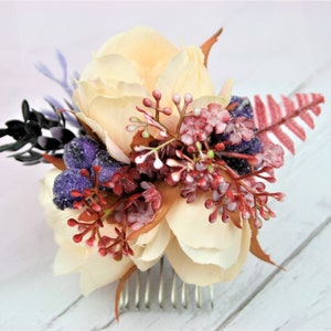 Fall hair comb Burgundy hair comb Rose hair comb Wedding hair comb Flower hair comb Greenery hair comb Leaf hair comb Decorative hair comb