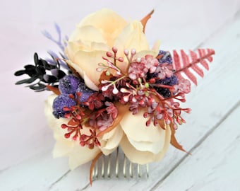 Fall hair comb Burgundy hair comb Rose hair comb Wedding hair comb Flower hair comb Greenery hair comb Leaf hair comb Decorative hair comb