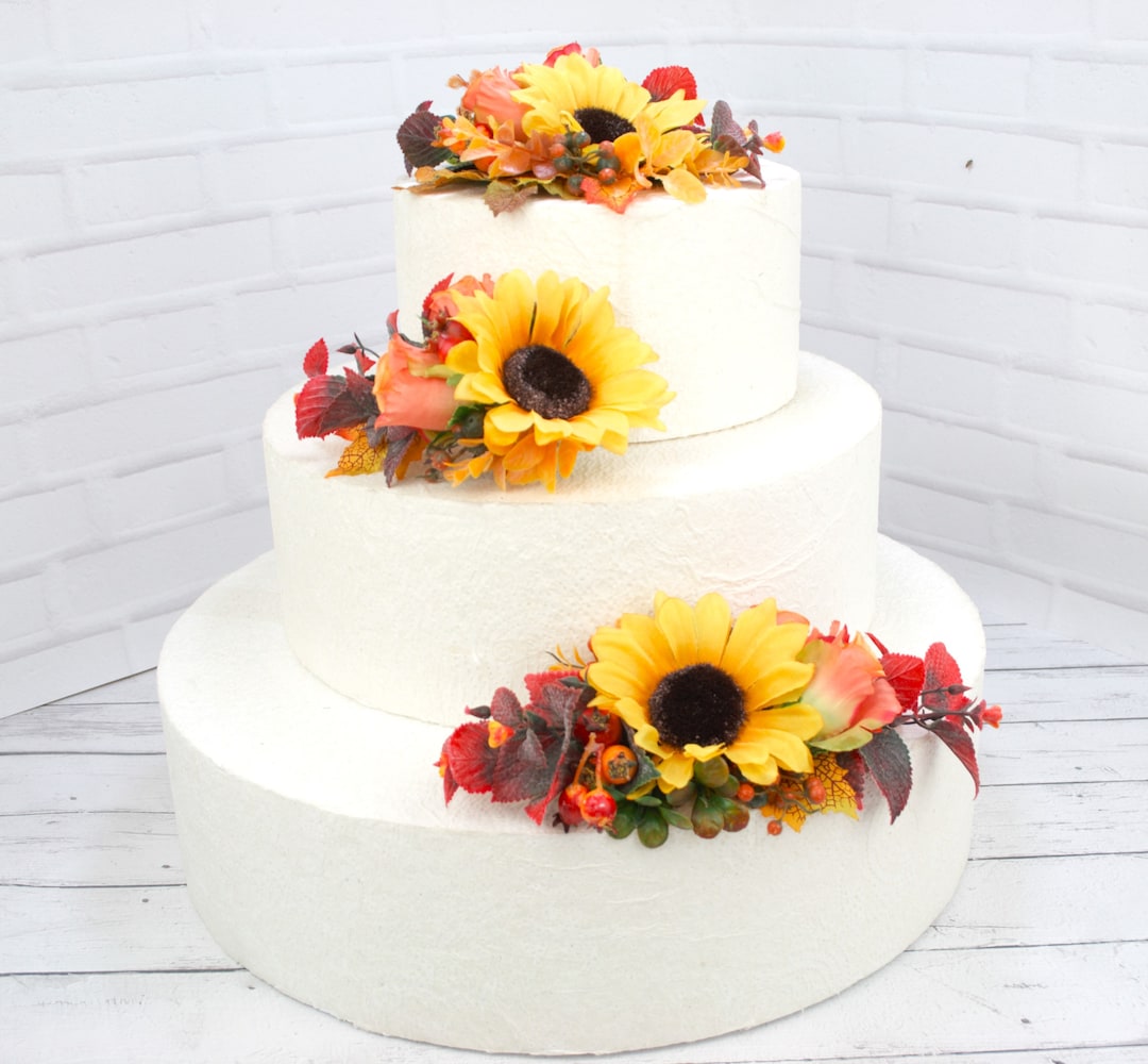 Stone Roses Cake Topper Handcrafted Rustic Sunflower and Rose Cake Topper for Fall Weddings and ...