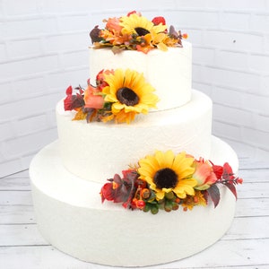 Handcrafted Rustic Sunflower and Rose Cake Topper for Fall Weddings and Events