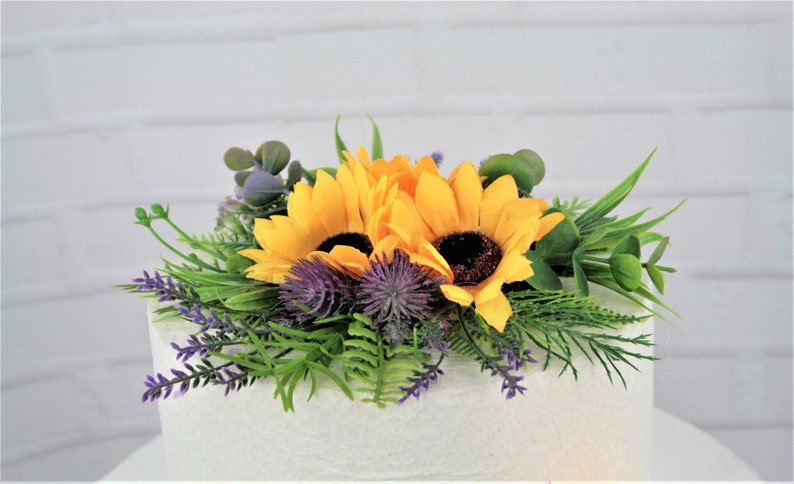 Sunflower cake topper Floral wedding cake topper Boho wedding cake flowers Floral cake topper Succulent cake hoop Rustic cake topper flowers image 5