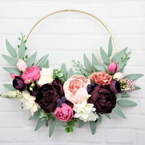Boho Greenery Floral Hoops Wreath Wedding Set with Bridesmaid and Flower Girl Bouquets