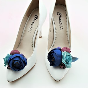Navy Floral Shoe Clips: Handmade Wedding Bridal Accessory