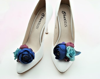 Navy Floral Shoe Clips: Handmade Wedding Bridal Accessory