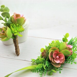 Sukkulenten Anstecknadel Boutonniere Set: Handgefertigte Hochzeitsblumen