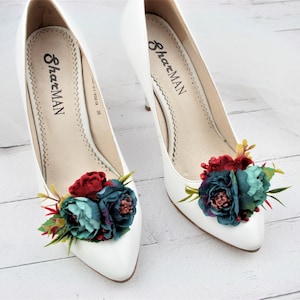 Navy Floral Shoe Clips: Wedding Bridal Shoe Decoration