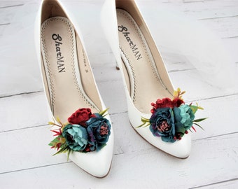 Navy Floral Shoe Clips: Wedding Bridal Shoe Decoration