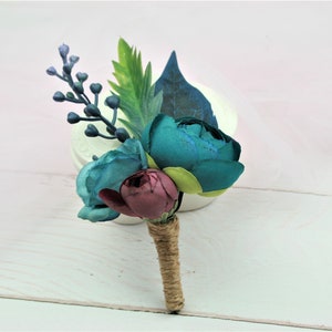 Emerald Turquoise Wedding Boutonniere: Groom Buttonhole Flower