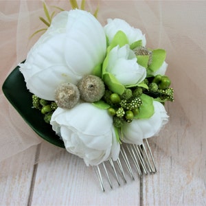 White Peony Flower Hair Comb: Boho Wedding Hair Accessory