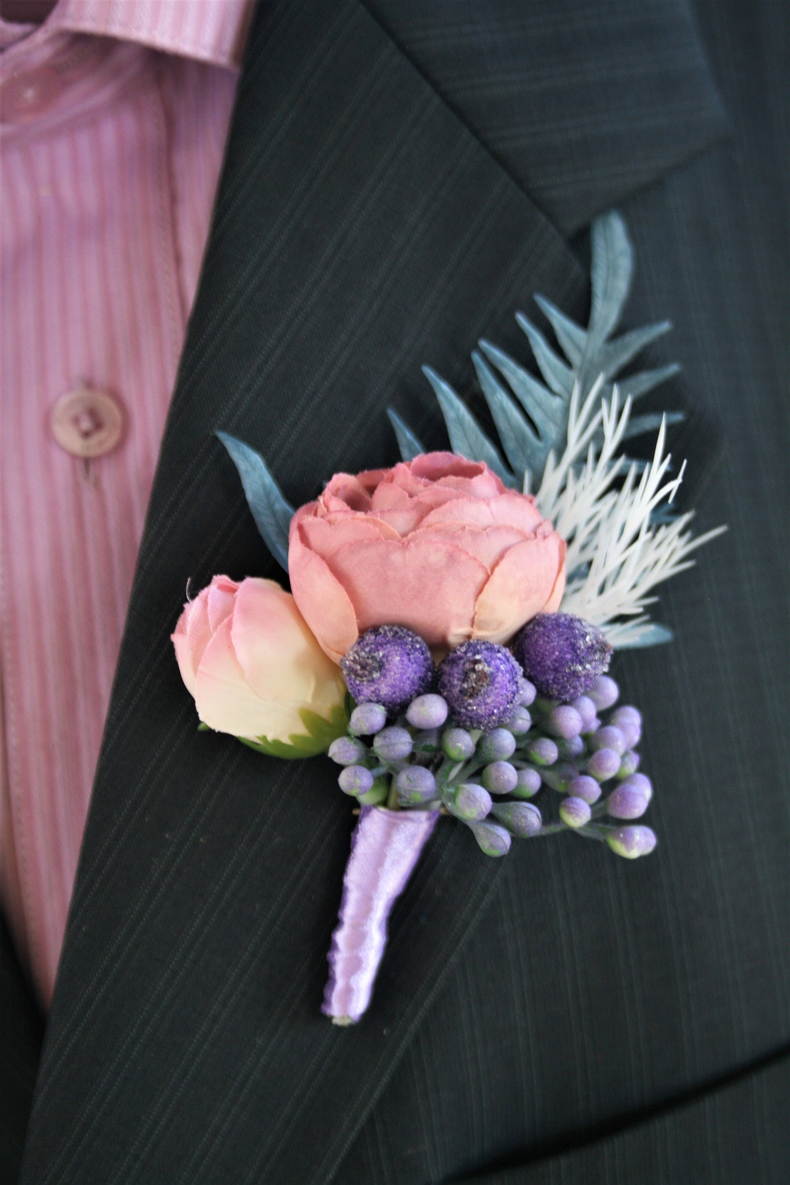 Purple Boutonniere for Men Buttonhole Groom Boutonniere Etsy