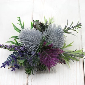 Lavender Thistle Hair Comb: Boho Wedding Hair Piece