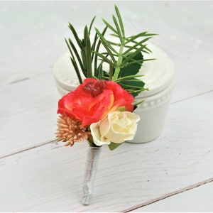 Orange Rose Wedding Boutonniere: Groom or Groomsmen Pin