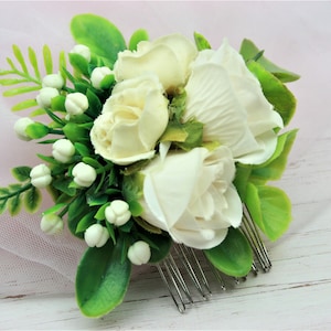White Floral Hair Comb: Rose Gold Wedding Hair Accessory