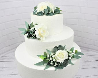 Pastel de rosa blanca topper Pastel de bodas floral topper Pastel de bodas flores Cake topper cumpleaños Blush cake topper flowers Engaged cake topper