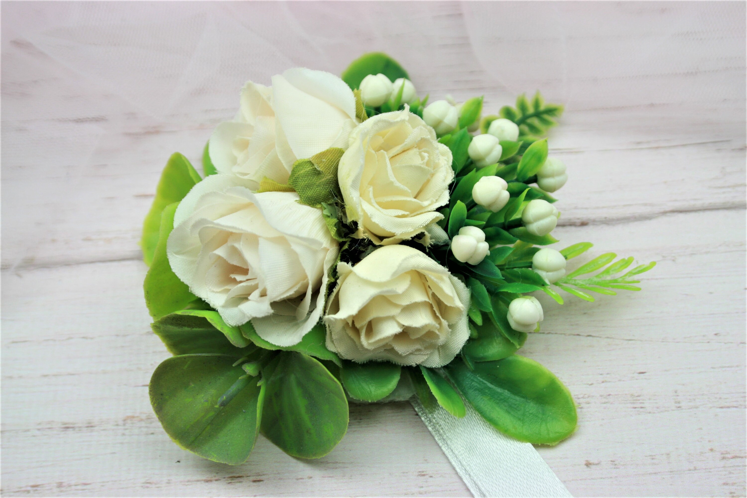 Elastische Perlen-Corsage Armbänder Für Hochzeit - 6er Set Mit Blumenhalter