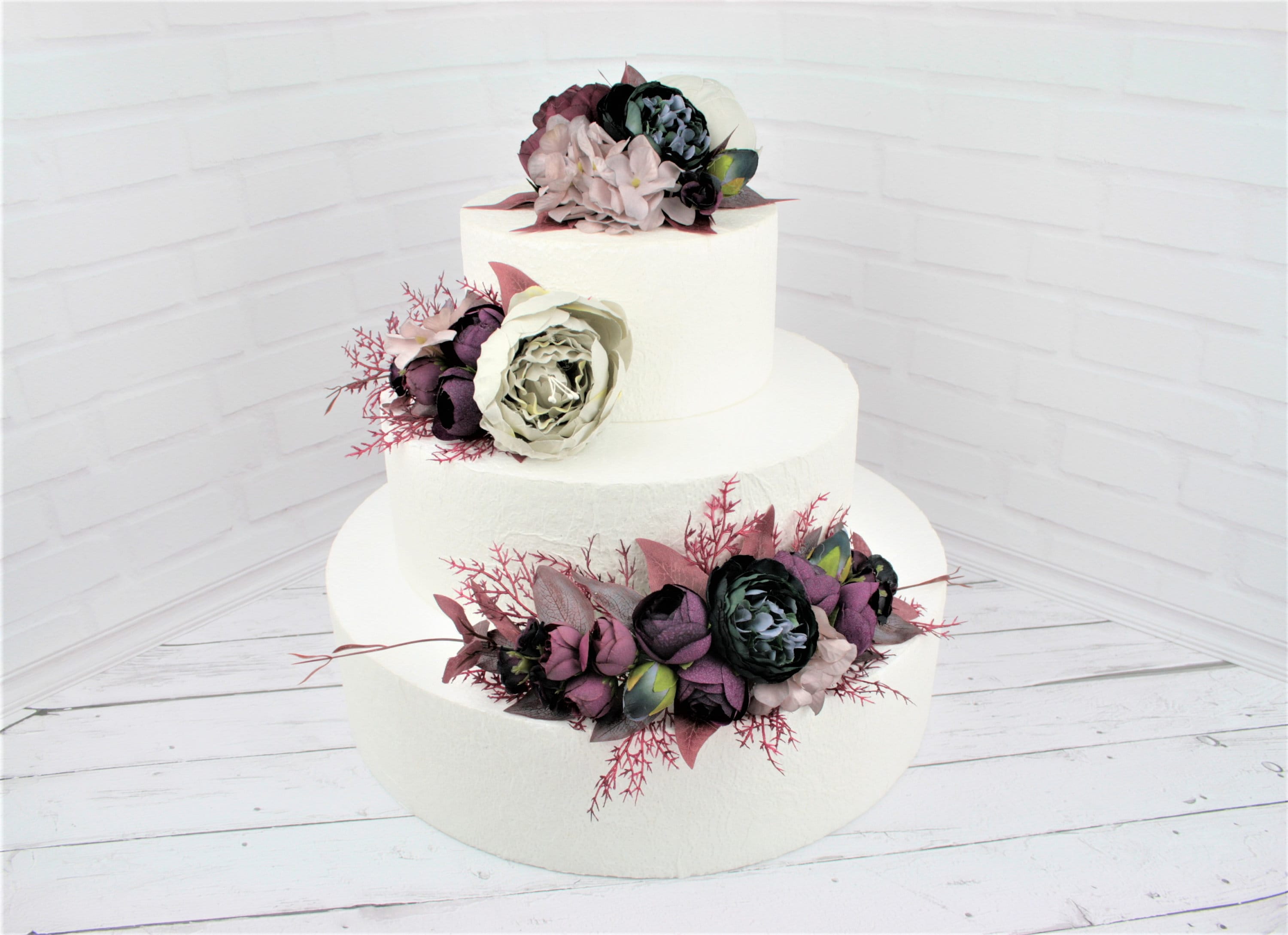 Burgundy Floral Cake Topper: Rustic Boho Wedding Decor