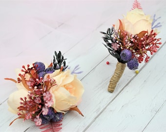 Prom corsage and boutonniere set Bridal wrist corsage for prom fall Prom boutonniere for men Prom flower wrist corsage Wedding boutonniere